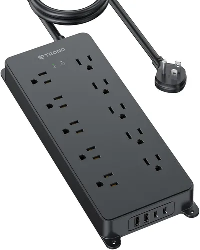 Miniatura 16 de TROND - Alargador de corriente con protector contra sobretensiones, 4000 J, certificado ETL, 10 salidas ampliamente espaciadas con 2 USB A y 2 USB