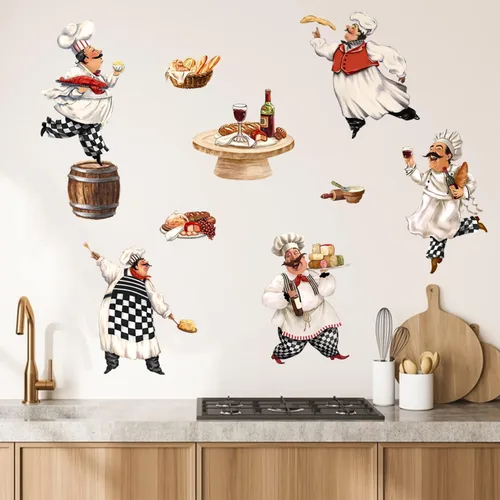 Miniatura 4 de Mfault Calcomanías de pared de chefs gordos italianos, divertidas decoraciones de cocina para panadero, cocina, arte, hogar, comedor, restaurante