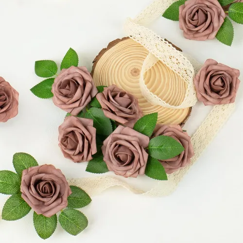 Miniatura 2 de Mocoosy 50 rosas artificiales, rosas polvorientas para decoraciones, rosas falsas de espuma de tacto real a granel con tallos, ramos de boda, Rosa