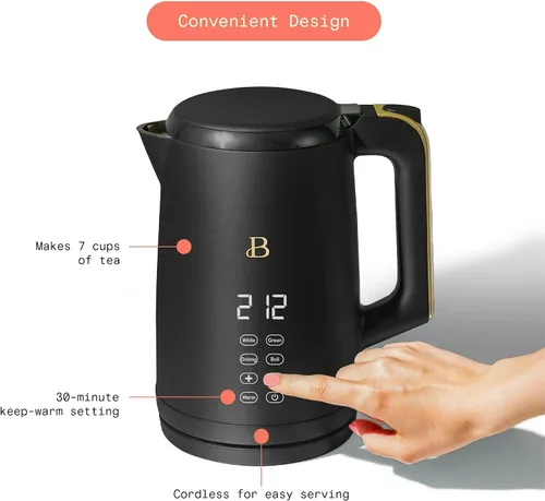 Miniatura 5 de Hervidor eléctrico 1.7L 1500W con pantalla activada por tacto, control de temperatura programable, 4 ajustes de té preestablecidos, apagado
