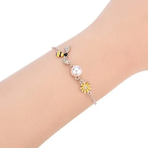 Miniatura 3 de Eiffy Pulseras de girasol de abejorro de miel amarilla con circonita cúbica para mujer, palmeras de coco, sandía, joyería