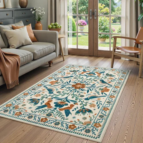 Moynesa - Alfombra de entrada de 3 x 5 para interiores, alfombra moderna de estilo bohemio lavable antideslizante de pelo bajo para cocina,
