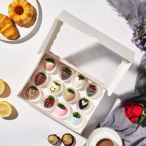 Miniatura 3 de Cajas de cartón de alta calidad de 10 x 7 x 2.5 pulgadas con ventana transparente para galletas, fresas paquete con 25 unidades. blanco elegante
