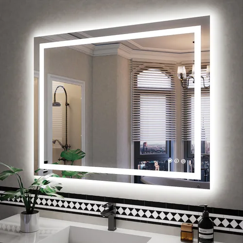 Miniatura 51 de ISKM Espejo LED con marco para baño de 60"x36", espejo de baño LED regulable con luces, antivaho, espejo iluminado frontal y retroiluminado de 3