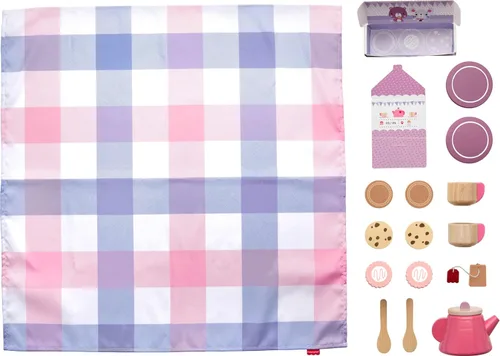 Miniatura 5 de Fisher-Price Juego de té de pícnic, 18 piezas con manta, platillos de madera y comida para niños preescolares a partir de 3 años