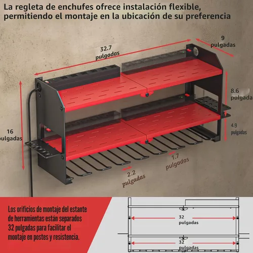 Miniatura 6 de YYR Organizador de herramientas eléctricas con estación de carga, soporte de pared, taladro inalámbrico y soporte de batería para organización