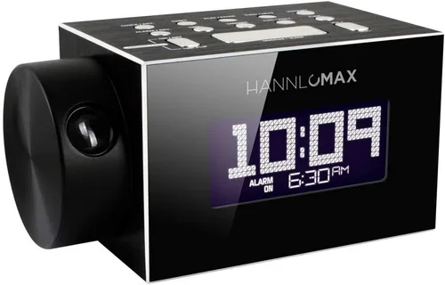 HANNLOMAX HX-108CR PLL Radio FM, reloj digital con pantalla LCD blanca, proyección de tiempo, Bluetooth, alarma única, carcasa de aluminio, puerto