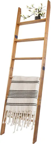 Miniatura 22 de Escalera para Mantas de 6 Niveles – Perchero de Edredones de 5.5 Pies (1.68 m) para Apoyar en la Pared, Almacenamiento de Mantas Estilo Granja