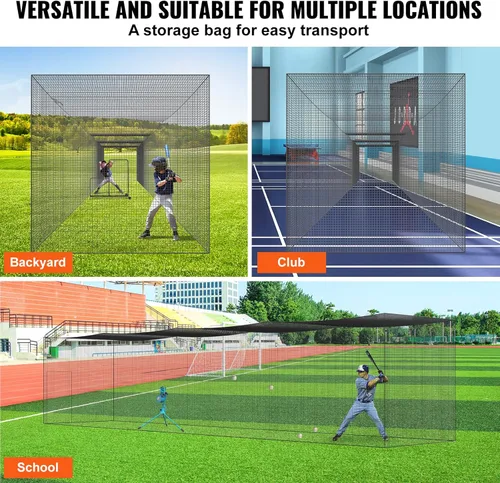 Miniatura 42 de VEVOR Jaula de bateo de béisbol, red profesional de entrenamiento de bateo de béisbol de sóftbol, resistente, resistente, cerrada, de polietileno