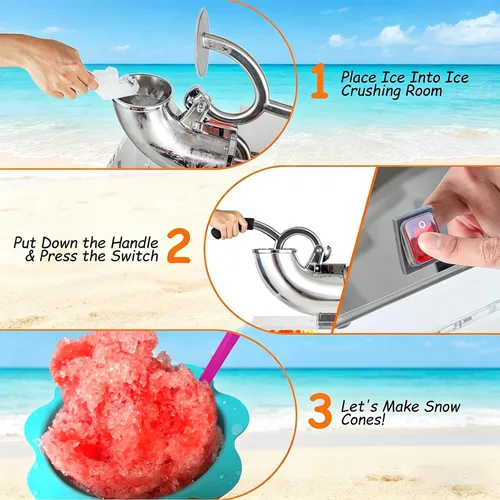 Miniatura 5 de Commercial Ice Crusher 350W, 220 LBS/H Snow Cone Machine 10L Crushed Ice Box, 1420RPM Stainless Steel Ice Shaver Machine, for Family, Restaurants