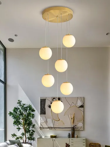 Miniatura 50 de ykolupty Escalera LED de 10 luces LED moderna con globo de cristal, lámpara colgante grande para techos altos, accesorios de iluminación de entrada