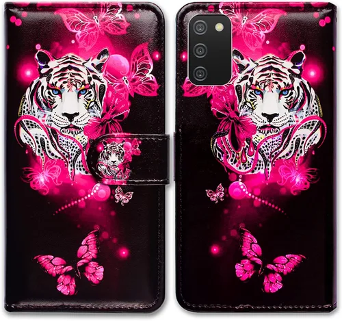 Miniatura 11 de Bcov Funda para Galaxy A03S, diseño de mariposas azules, flores, rosa, de cuero, con tapa para teléfono, con ranura para tarjetas, soporte