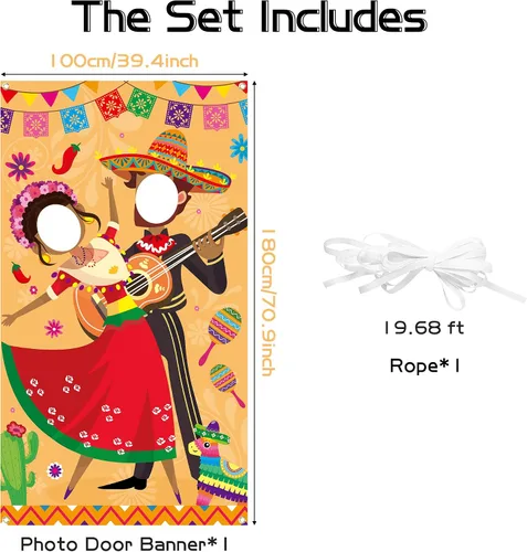 Miniatura 2 de Xqumoi Cartel para puerta de fotos de fiesta, decoración de fiesta, divertido y grande de tela mexicana del Cinco de Mayo, accesorio para fotos