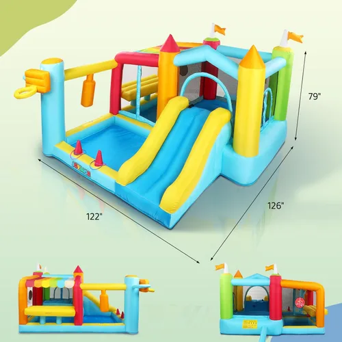Miniatura 5 de JOYMOR Casa de rebote 9 en 1 para edades de 8 a 12 años con aro de baloncesto de altura ajustable, gorila inflable rápida de 30 segundos para edades