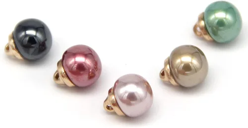 Miniatura 7 de Botones redondos de perlas de imitación beige de 0.394 pulgadas con vástago de metal dorado, para ropa, camisas, faldas, vestidos de novia