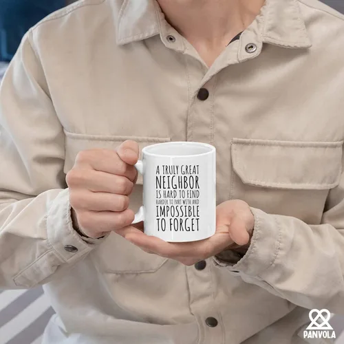 Miniatura 6 de Panvola Taza de café de cerámica con texto en inglés «A Truly Great Neighbor Is Hard To Find Harder To Part With Impossible To Forget Farewell