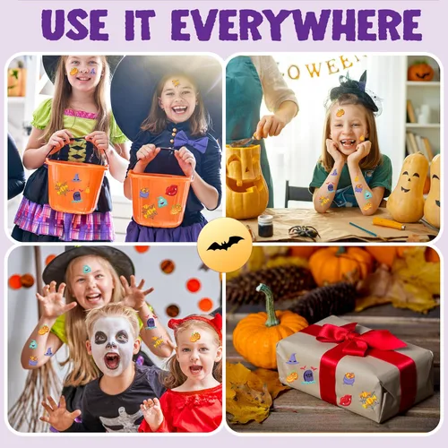 Miniatura 8 de JOYIN 306 tatuajes de Halloween para niños, tatuajes temporales brillantes en varios diseños a granel para niños, regalos de dulce o truco