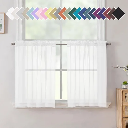 Miniatura 233 de Aiyufeng 2 paneles de cenefa transparente negra de 14 pulgadas de largo, cortinas cortas negras transparentes para dormitorio, cortinas de cocina