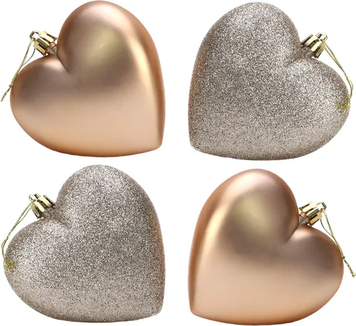 Miniatura 11 de Bolas en forma de corazón de 4 a 3.937 in, diseño mate y purpurina, adornos de Navidad (rosa bebé)