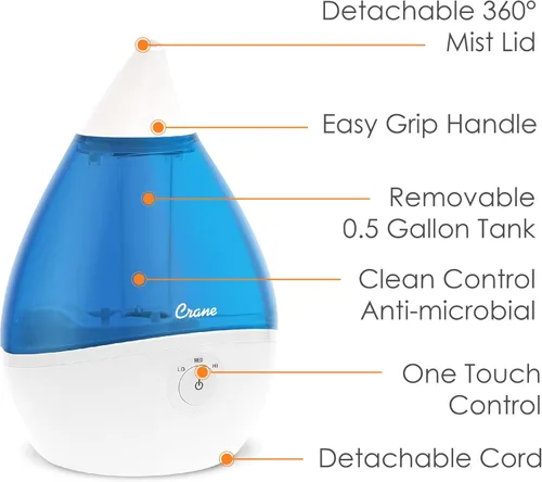 Miniatura 3 de Crane Humidificador ultrasónico de neblina fría , Azul, TV209643, 19watts, 230 volts Azul & blanco