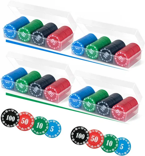 400 fichas de póquer de plástico con caja de almacenamiento, denominación impresa estilo casino chip para Texas Home Game Holdem Poker Nights,