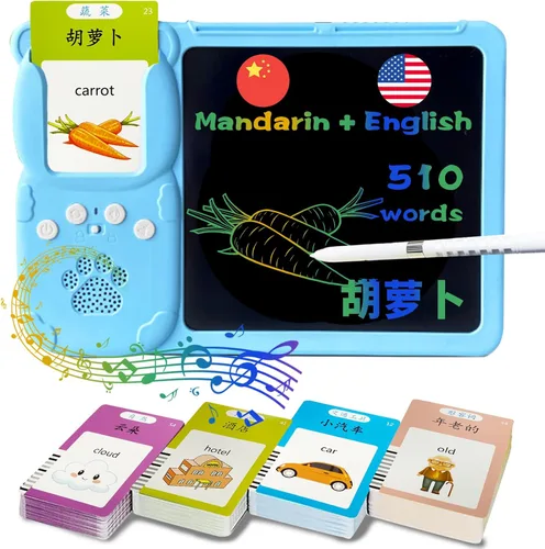 Miniatura 11 de Tarjetas flash hablantes en inglés y español, tableta de escritura LCD de 8 pulgadas para niños de 3 a 12 años, 510 palabras visuales bilingües