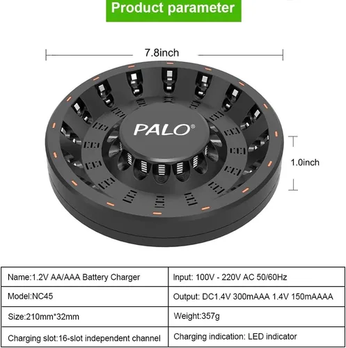 Miniatura 3 de Batería AA recargable con kit de cargador, paquete de 16 baterías de 1.2 V Ni-MH 3000 mAh con cargador inteligente LED de 16 bahías para batería