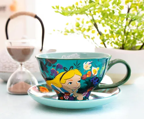 Miniatura 3 de Disney Alicia en el país de las maravillas - Juego de taza de té y platillo de cerámica de 12 onzas Juego de regalo de fiesta de té para café