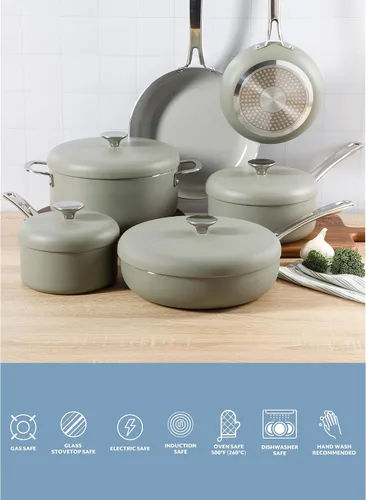 Miniatura 4 de Sur La Table Kitchen Essentials Potluck Porch - Juego de 10 Piezas de Ollas y Sartenes de Aluminio Forjado con Interior Cerámico Antiadherente Libre