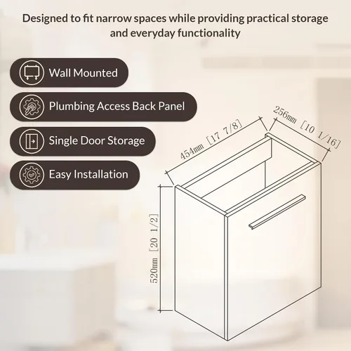 Miniatura 2 de Blossom Tocador de baño pequeño de 18 pulgadas con fregadero, gabinete flotante de madera maciza, resistente a la humedad, fregadero de profundidad