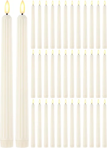 Miniatura 8 de Treela 36 velas cónicas sin llama de 11 pulgadas parpadeantes LED falsas, funciona con pilas, velas falsas eléctricas para Navidad, Halloween, Blanco