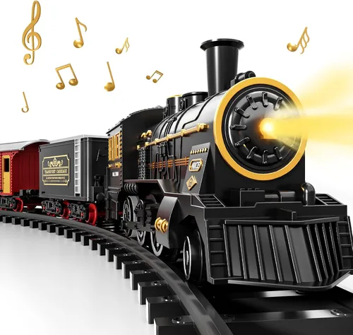 Miniatura 10 de Conjunto de Tren para Niños Pequeños de 2-4 años, Trenes Eléctricos con Vía, Humo, Luz, Sonido y Escena, Conjuntos de Tren de Navidad para Alrededor