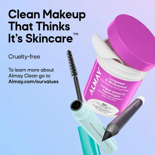 Miniatura 12 de Almay Almohadillas removedoras de maquillaje, de larga duración e impermeables, hipoalergénicas, sin fragancia, dermatólogos y oftalmólogos, paquete
