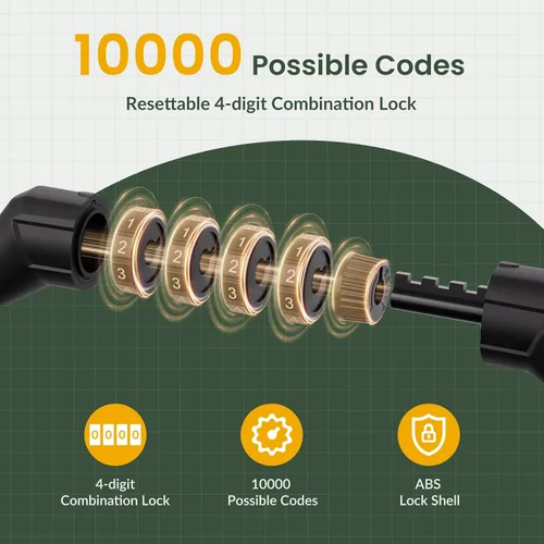 Miniatura 5 de Titanker Cable de bloqueo de bicicleta, bloqueo de cable de bicicleta de 4 pies, bloqueo de bicicleta autoenrollable básico para niños, combinación