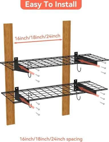 Miniatura 6 de TORACK Paquete de 2 Estantes de Pared para Garaje, Estantes de Alambre Montados en la Pared de 15" x 45" para Garaje de Servicio Pesado, Estantería