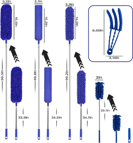 Miniatura 2 de Buysenton Plumero de microfibra, 8 plumeros con poste de extensión telescópico de 100 pulgadas, plumeros reutilizables y flexibles, plumeros ligeros