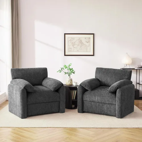 Miniatura 14 de Howjoe Sillón Extragrande de Chenilla, Sillas de Acento de 38.6 Pulgadas de Ancho para Sala de Estar y Dormitorio Silla de Descanso Moderna, Silla