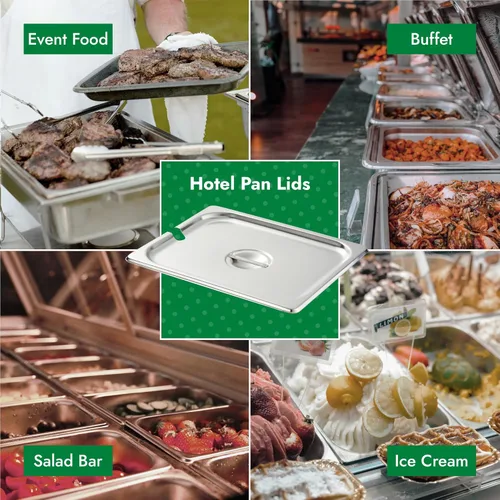 Miniatura 4 de HECMAC Paquete de 6 Tapas de Bandeja de Hotel de Tamaño 1/2 con Muescas, Acero Inoxidable Sólido Resistente para Mesa de Vapor, Tapa de Bandeja