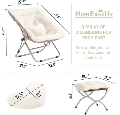 Miniatura 2 de Silla Platillo con Otomán, Cómoda Silla Plegable de Gran Tamaño, Silla de Lectura de Piel Sintética para Adultos, Silla Perezosa Plegable de Acento