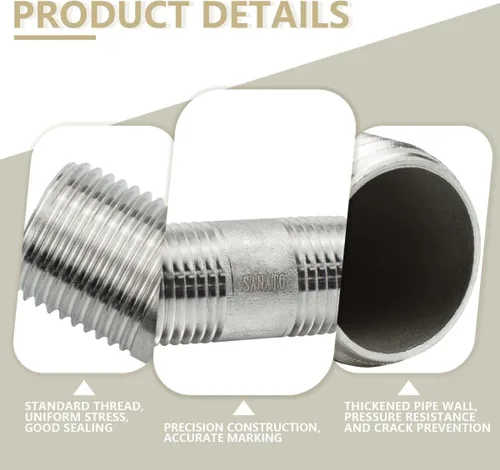 Miniatura 4 de SANATO 3 piezas SS 304 forja pezón fundido piple, 3/4 "NPT x 3/4" NPT macho roscado, 1.969 in accesorios de tubería