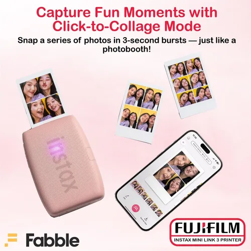 Miniatura 5 de Fujifilm Impresora Instax Mini Link 3 para smartphone, paquete Rosa Pink con funda protectora, película instantánea de paquete doble (20 hojas)