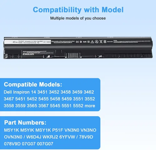 Miniatura 4 de Batería de repuesto M5Y1K de 14.8V 40wh para Dell Inspiron 14 15 17 5000 3000 Series 5559 5558 3451 3452 3458 3551 5458 5755 5756 5759 P47F 51F P52F