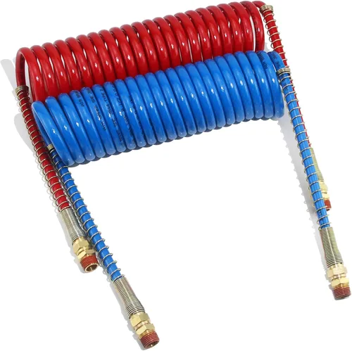 Conjunto de mangueras de freno de aire en espiral de 15 pies para semirremolque, líneas de freno de aire en espiral con cable de tractor de 12