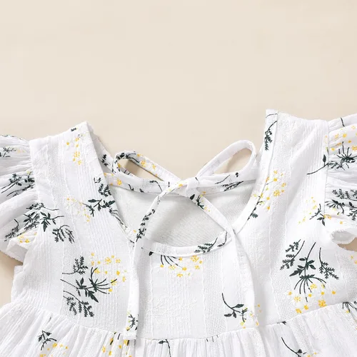 Miniatura 5 de Vestido bohemio de lino para niña pequeña, vestido casual sin mangas con volantes y estampado floral liso para verano y playa