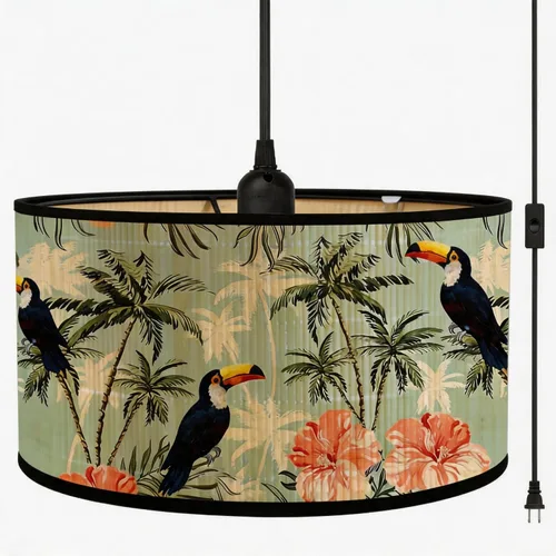 Miniatura 23 de Bioaqua - Lámpara colgante de bambú con cable enchufable (15 pies), lámpara colgante de macramé estilo bohemio con patrón, luces colgantes bohemias