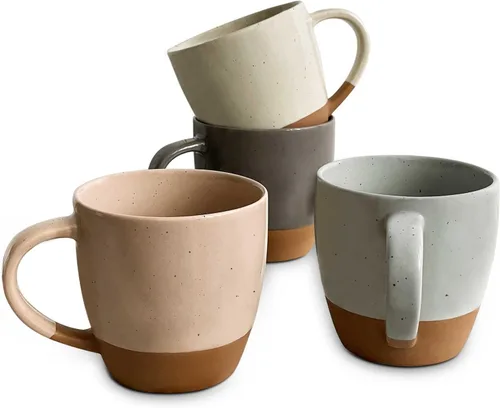 Mora - Juego de 4 tazas grandes de cerámica con leche, 16 onzas, tazas de café de porcelana con mango grande, modernas, bohemias, estilo único para