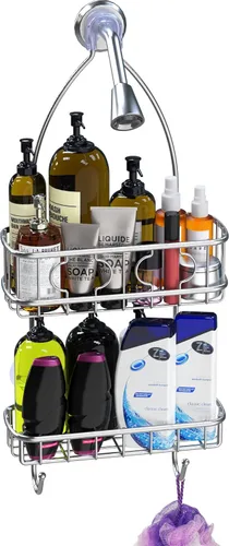 Miniatura 2 de Simple Houseware Organizador Colgante de Acero Inoxidable para Baño con Estante para Cabezal de Ducha (24 x 10.2 x 4.2 pulgadas)