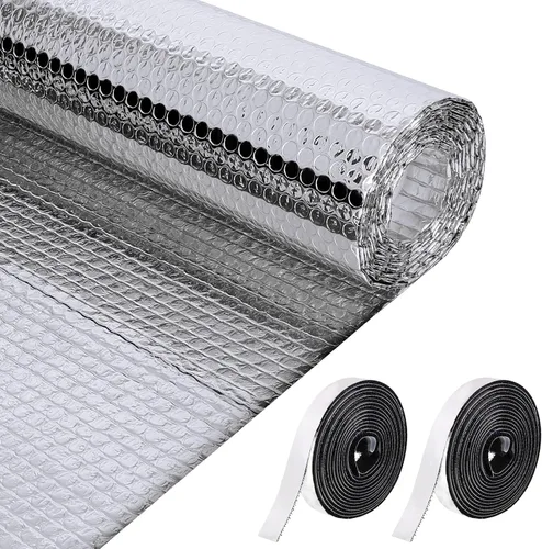 Miniatura 7 de Frienda Rollo de aislamiento reflectante para ventana de caravana de 47.2 pulgadas x 50 pies, doble papel de aluminio con burbujas de calor