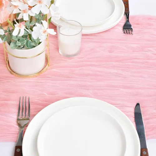 Miniatura 3 de Camino de mesa de estopilla para el día de San Valentín, 10 pies, estilo bohemio, gasa rústica, camino de mesa para baby shower, boda, fiesta