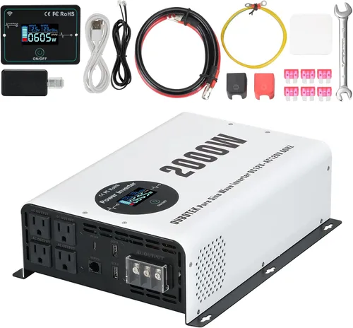 Miniatura 12 de Inversor de onda sinusoidal pura de 2000 W, convertidor de 12 V CC a 120 V CA para vehículos, barco, campamento, sistema solar al aire libre